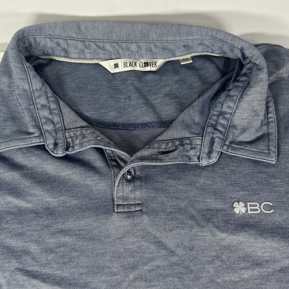 Black Clover Men's XXL Blue Herringbone Live Lucky Performance Golf Polo Shirt